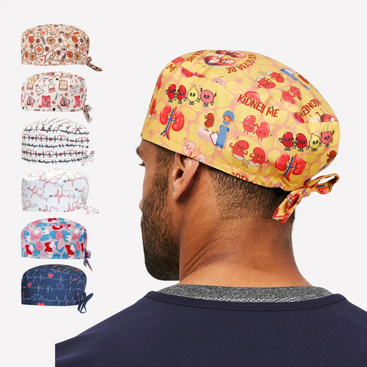 Cralom Cartoon Print Scrubs Caps - Premium Quality for Health Service Workers