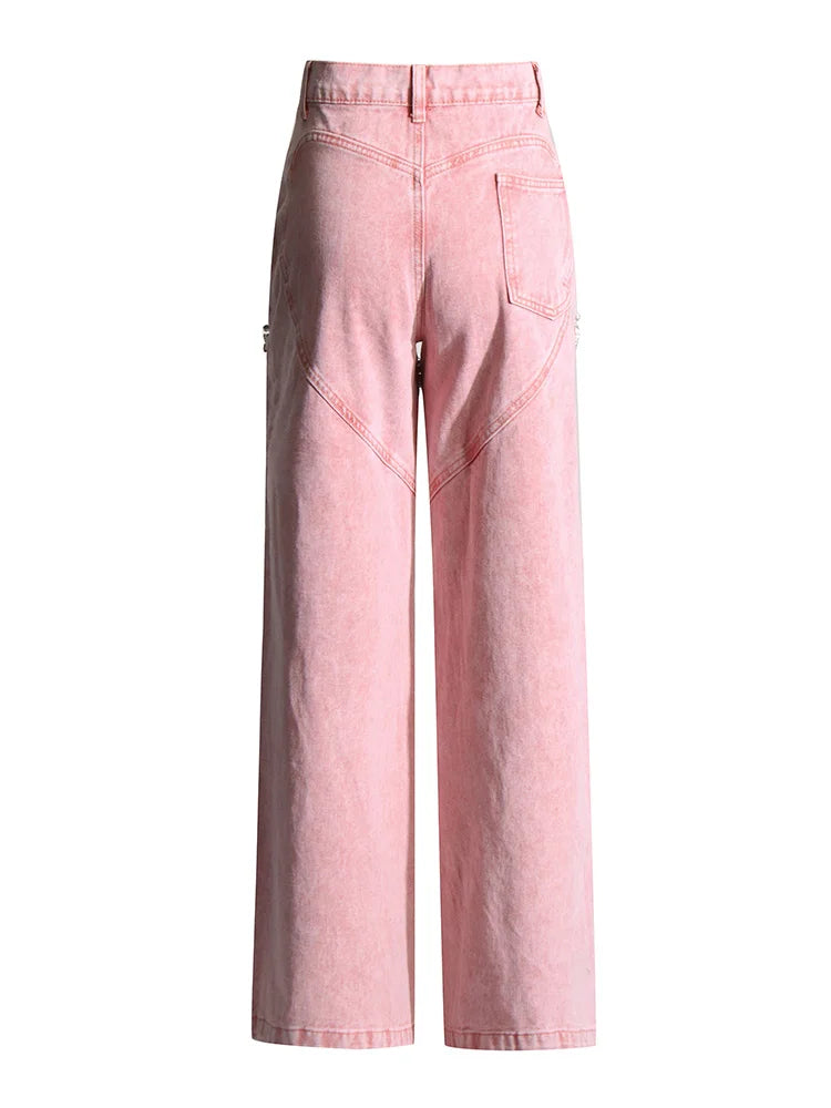 Cralom Diamonds Denim Trousers: High Waist Straight Pants Vintage Y2K Style