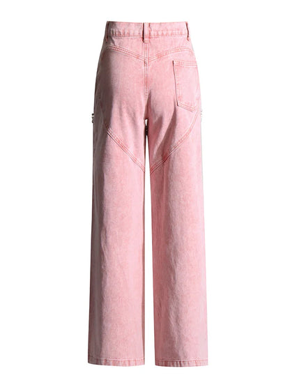 Cralom Diamonds Denim Trousers: High Waist Straight Pants Vintage Y2K Style