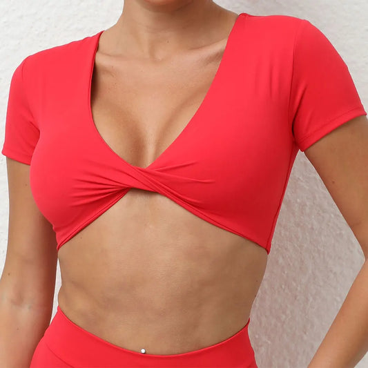 Cralom Backless Gym Crop Top for Women Workout Sportswear Fitness Yoga Shorts