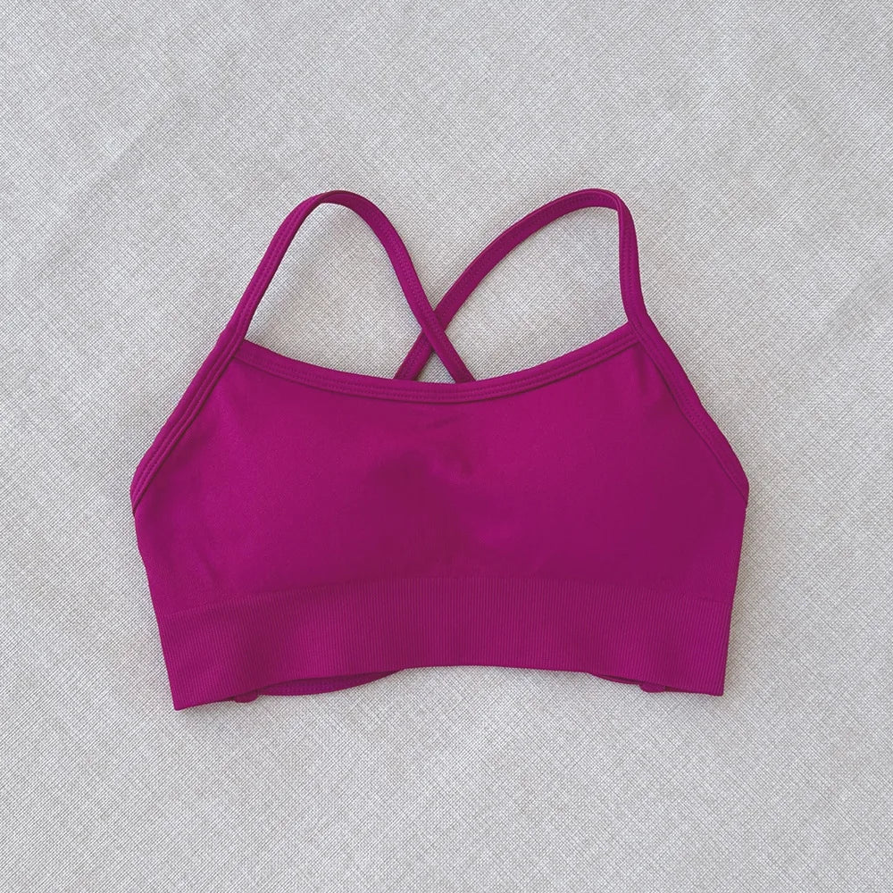 Cralom Seamless Cross Back Yoga Bra with Removable Pads for Impact Support