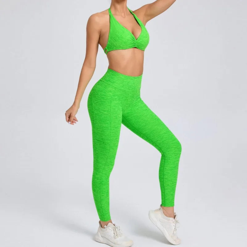Cralom Color-Block High Waist Yoga Set - Slim Fit Bra & Pants