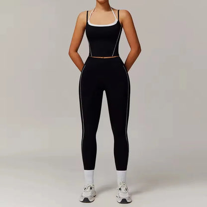 Cralom 2-Piece Gym Leggings Set: Sports Bra & Crop Top Fitness Suit