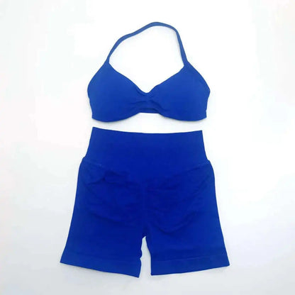 Cralom Strappy Bra & Shorts Yoga Set for Women - Pilates Fitness Sportswear