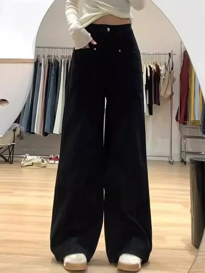 Cralom Vintage Washed Cargo Jeans - High Waist Loose Wide Leg Pants