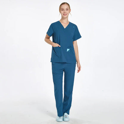 Cralom V-Neck Top & Straight Leg Pant Medical Scrub Set