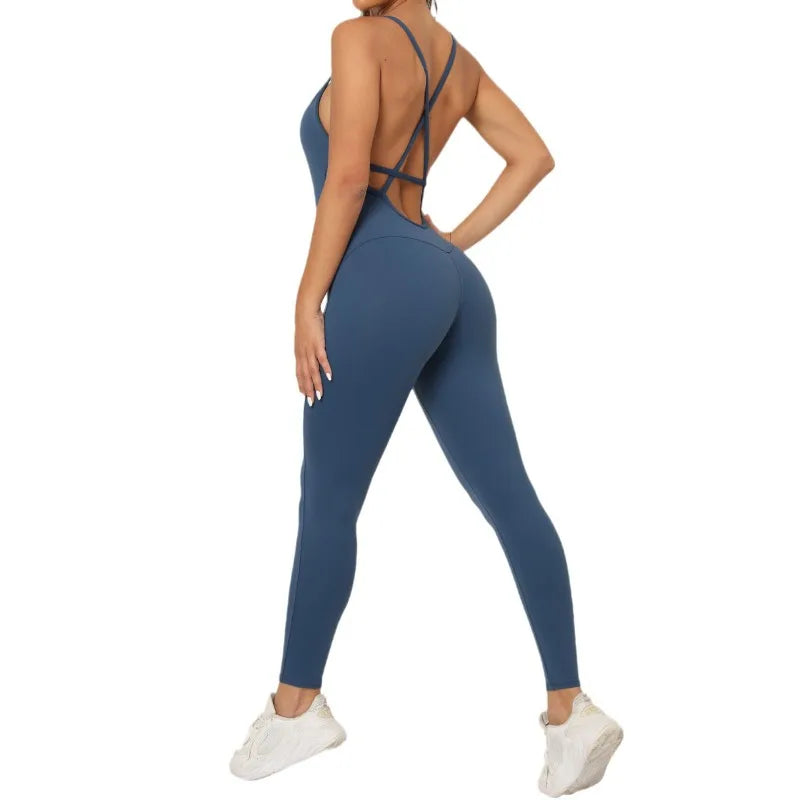 Cralom Seamless V-Neck Bodysuit: Open Back, Tummy Control for Yoga, Dance, Gym