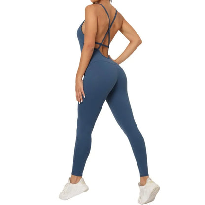 Cralom Seamless V-Neck Bodysuit: Open Back, Tummy Control for Yoga, Dance, Gym