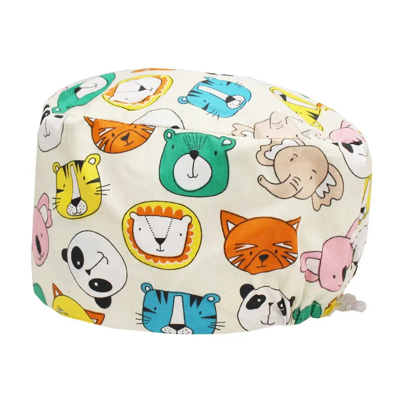 Cralom Cartoon Animals Unisex Surgical Scrub Caps for Medical Professionals