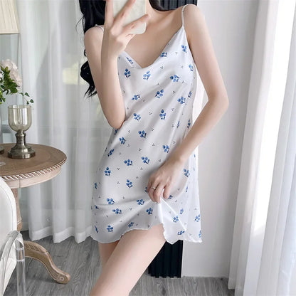 Cralom Sensual Floral Silk Nightgown Set - Chic Summer Loungewear