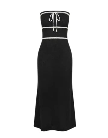 Cralom Women's Strapless Stripes Knit Midi Dress with Bowknot