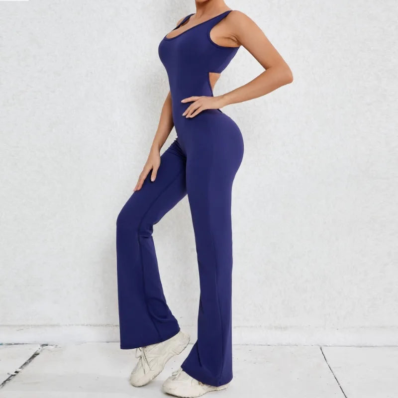 Cralom Cutout Back Yoga Jumpsuit - Booty Lifting Slim Fit Flare Leg