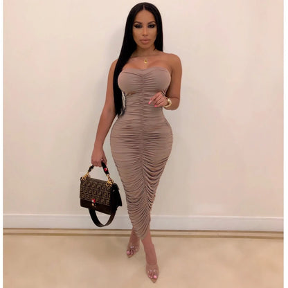 Cralom Sleeveless Bra Solid Color Pleated Dress, Slim Fit Style for Summer