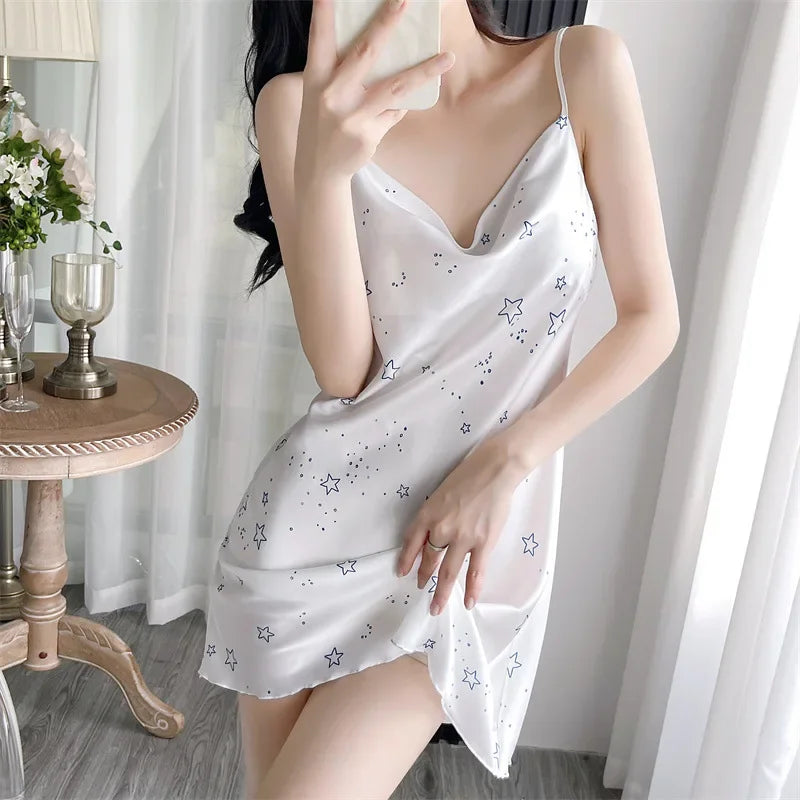 Cralom Sensual Floral Silk Nightgown Set - Chic Summer Loungewear