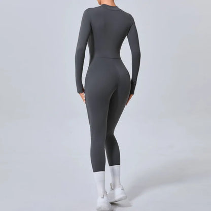 Cralom Seamless Front Zip Yoga Bodysuit, Hip-Lifting Jumpsuit for Fitness & Gym