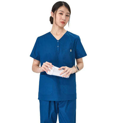 Cralom Scrubs Set for Women Men Veterinarians - Snap Neck Medical Uniform Suit
