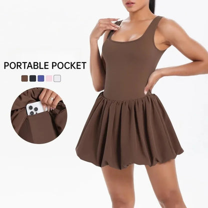 Cralom Women's Yoga Dress with Built-in Anti-Slip Shorts