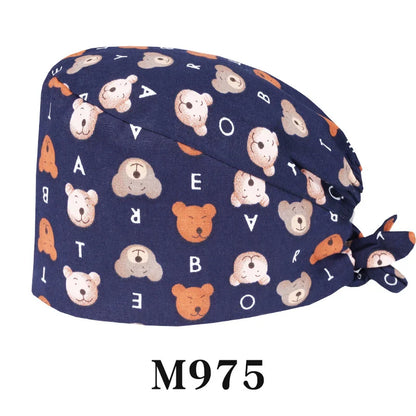 Cralom Cartoon Print Cotton Scrub Caps for Pet Grooming & Medical Professionals