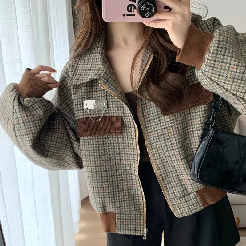 Cralom Vintage Plaid Coat 2024: Short Padded Cropped Jacket in Luxury Designer Style