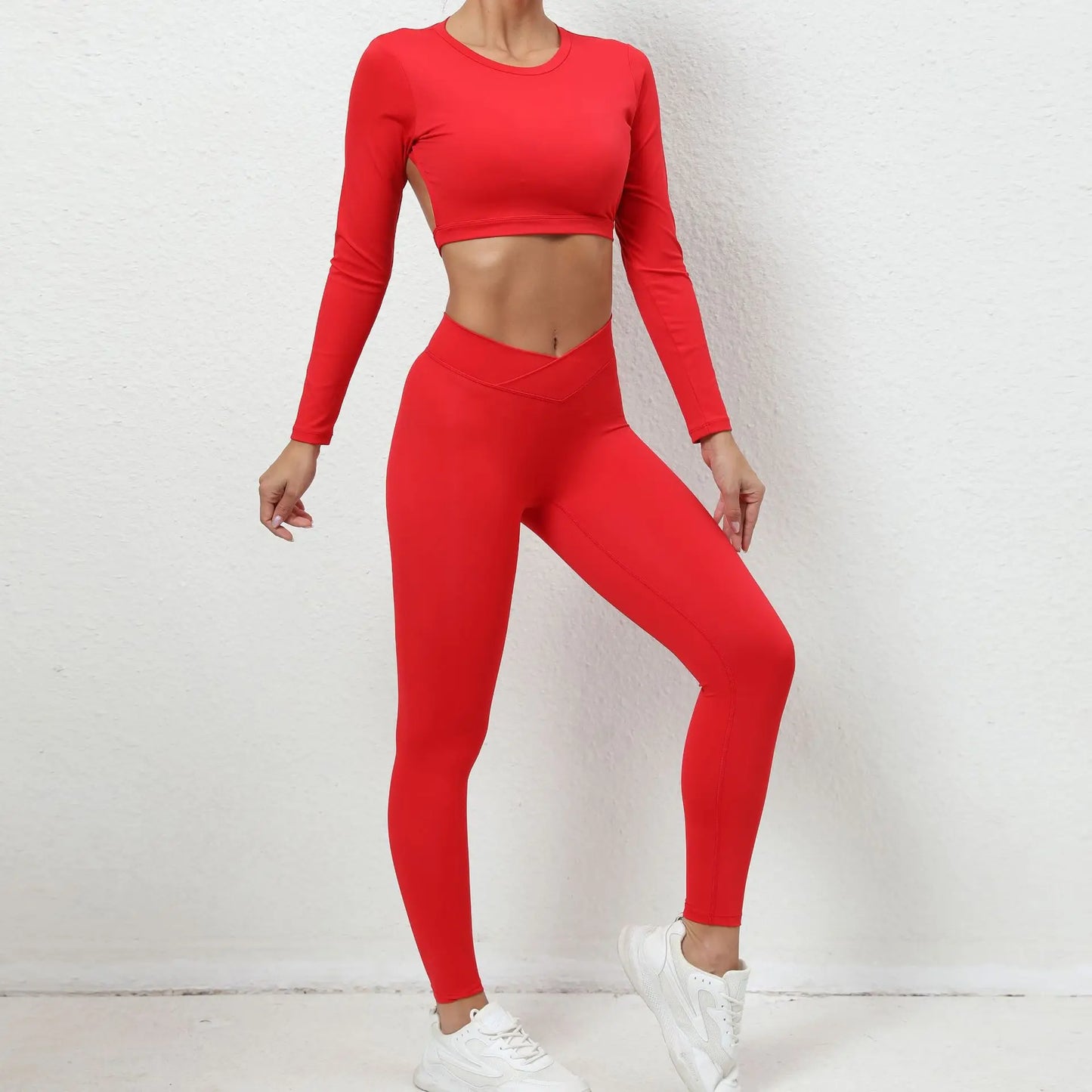 Cralom 2pcs Gym Set: Crop Top & Leggings Workout Yoga Suit for Women
