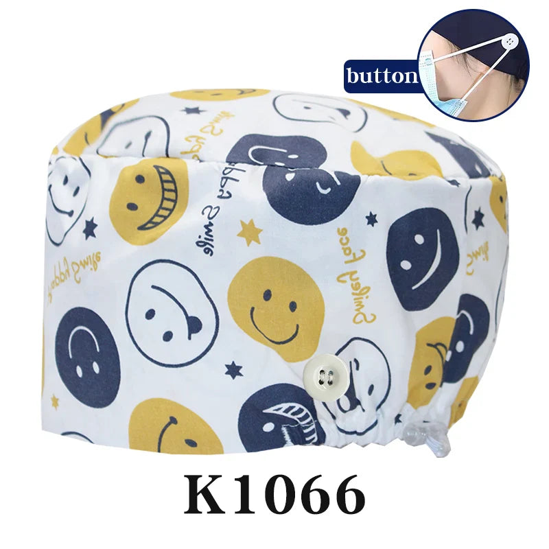 Cralom Cartoon Print Scrub Cap - Comfortable Women's Nurse Hat