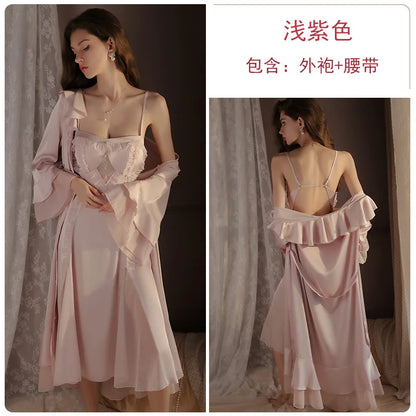 Cralom Silk Suspender Nightgown with Chest Pad, Elegant Nightwear for Women