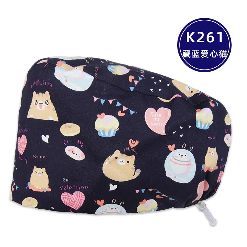 Cralom Women's Cat Print Doctor Hat for Pediatrics & Veterinary Clinics