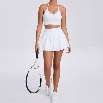 Cralom Women's Tennis Yoga Dress Suit Slim Fit Sports Fitness Skorts