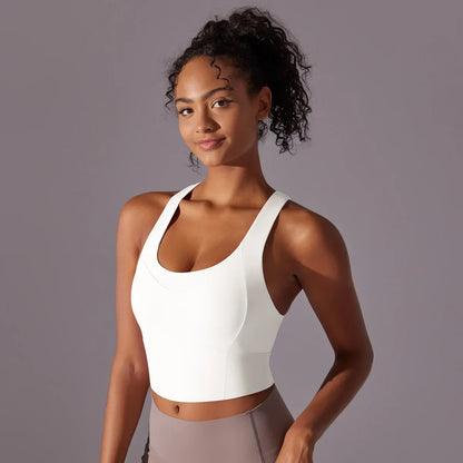 Cralom Cross Back Yoga Vest with Built-in Pads, Wide Straps Gym Crop Top