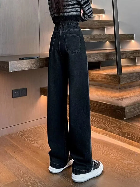 Cralom High Street Wide Leg Jeans - Y2K Fashion Straight Leg Pants