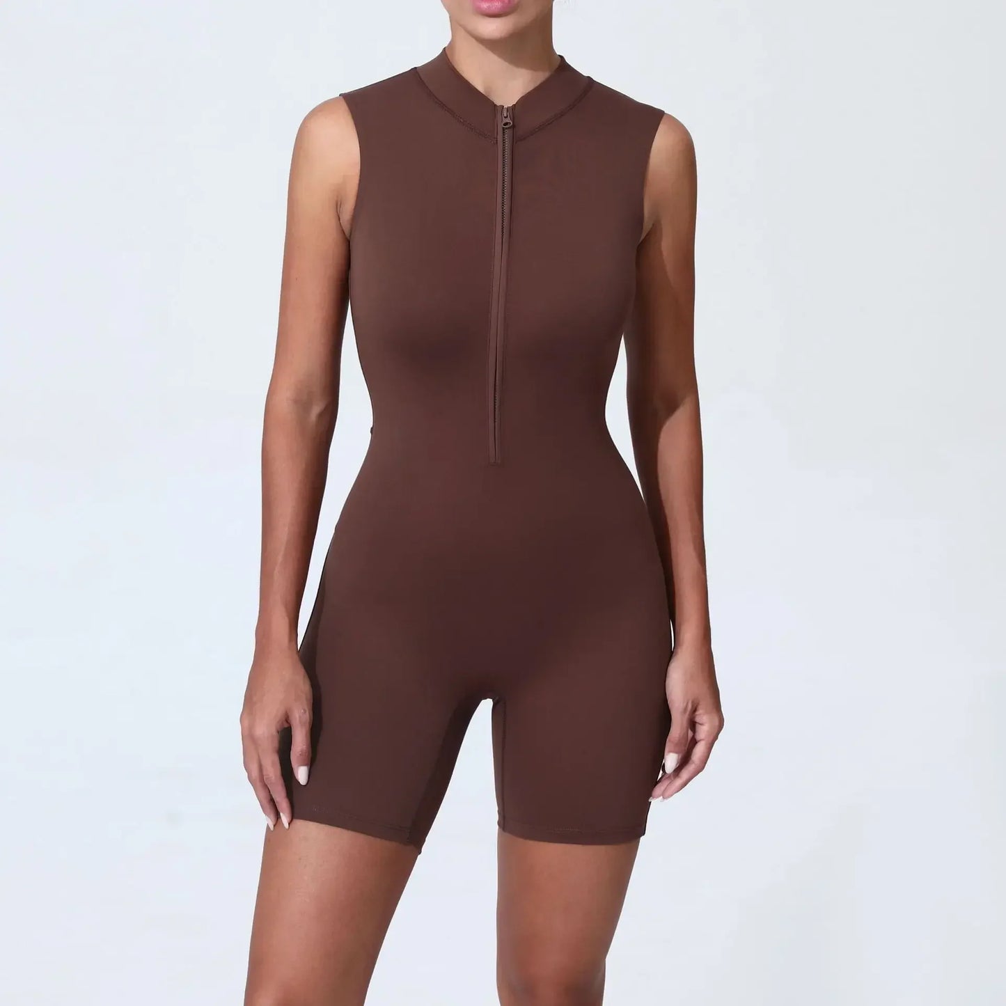 Cralom Seamless Yoga Jumpsuit - Summer Sleeveless Zip Bodysuit for Fitness & Workout