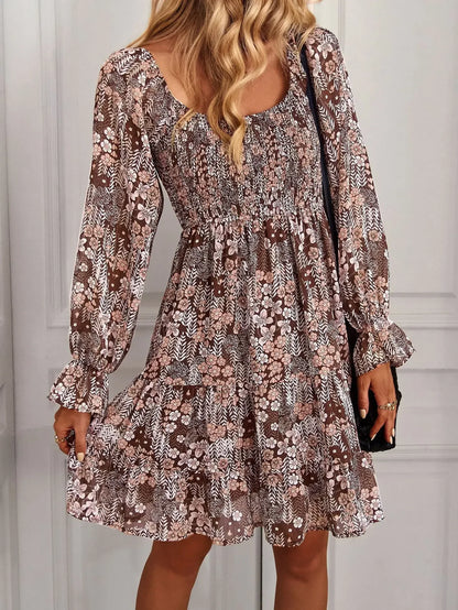 Cralom Floral Square Neck Long Sleeve Dress for Spring/Summer 2024