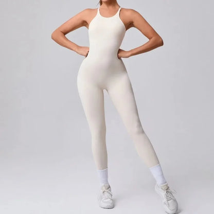 Cralom High-Cut Yoga Bodysuit: Adjustable Straps, Open Back, Butt Lifting Gym Wear