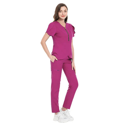 Cralom Women's Solid Color Hospital Scrub Set