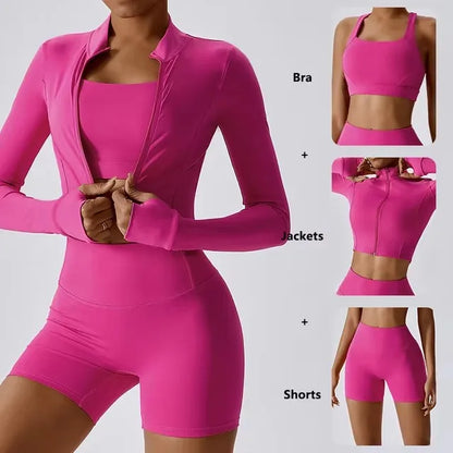 Cralom 3Pcs Yoga Set for Women: Workout Suit, Quick-Drying Material, Gym Jackets