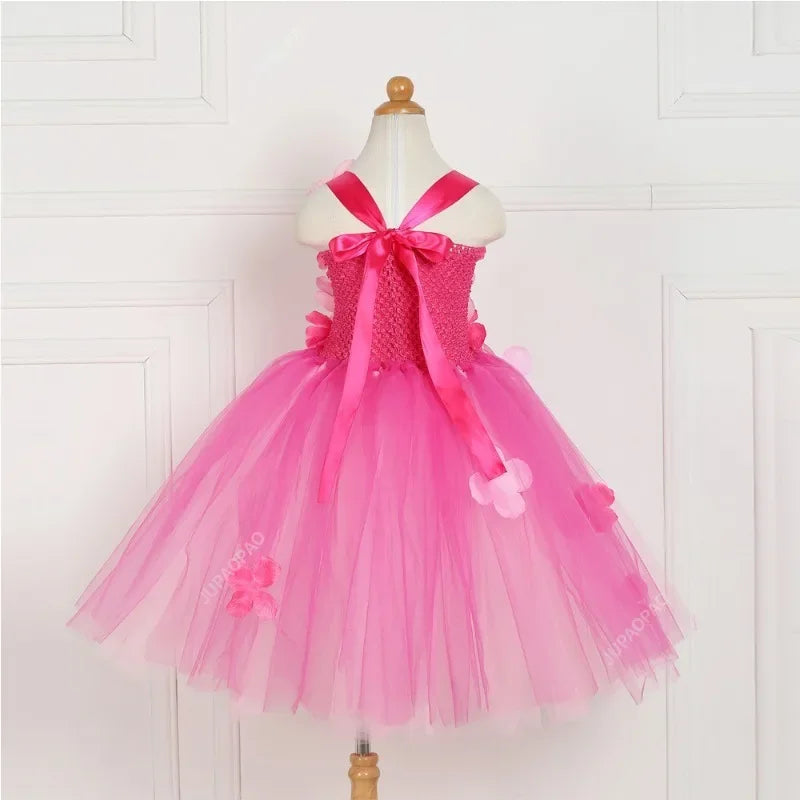 Cralom Pink Petal Princess Wedding Dress - Elegant Tulle Party Outfit