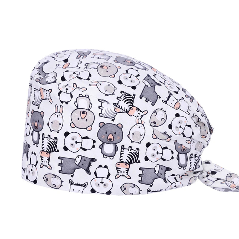 Cralom Cotton Scrub Cap with Sweatband, Tie Back Working Hat for Beauticians