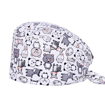 Cralom Cotton Scrub Cap with Sweatband, Tie Back Working Hat for Beauticians