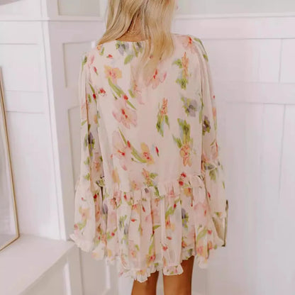 Cralom Sweet Mushroom Edge Double Layered V-neck Mini Dress