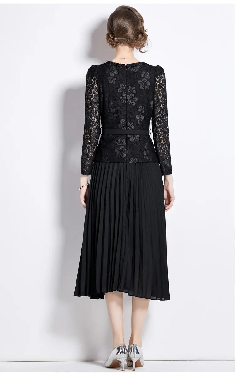 Cralom 2024 Autumn Lace A-line Two Piece Dress