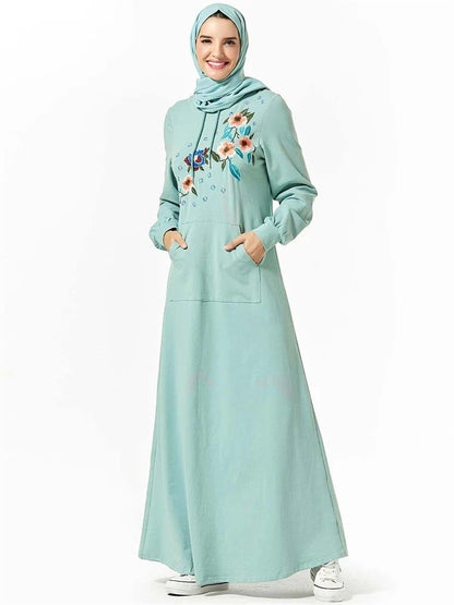 Cralom Green Ramadan Eid Abaya Kaftan Robe for Muslim Women