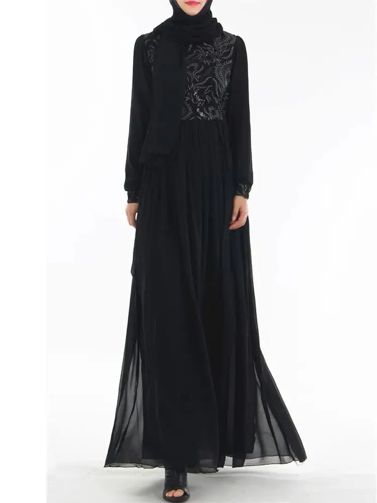 Cralom Ramadan Eid Black Abaya Kaftan Robe - Luxury Muslim Dress