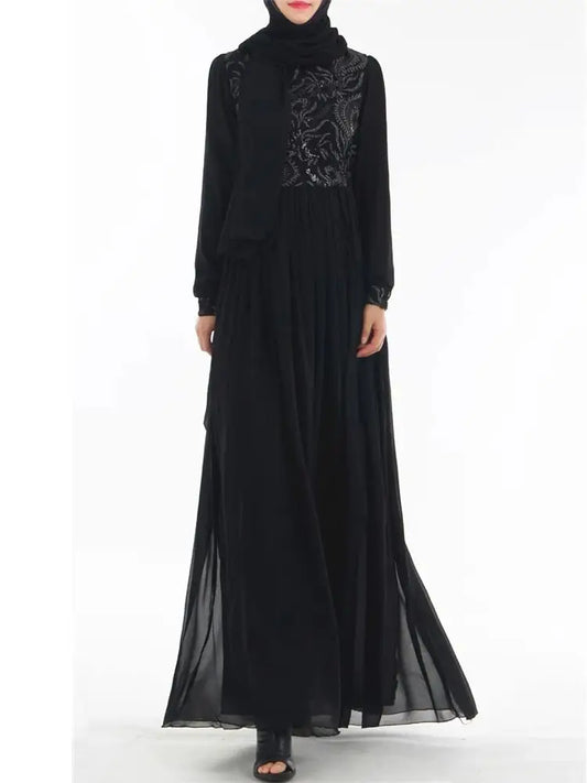 Cralom Ramadan Eid Black Abaya Kaftan Robe - Luxury Muslim Dress