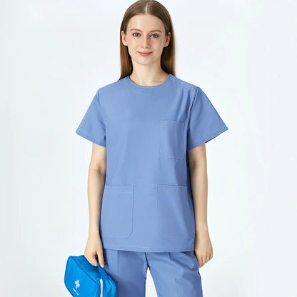 Cralom Women's Crew Neck Scrub Set - 3 Pocket Solid Workwear