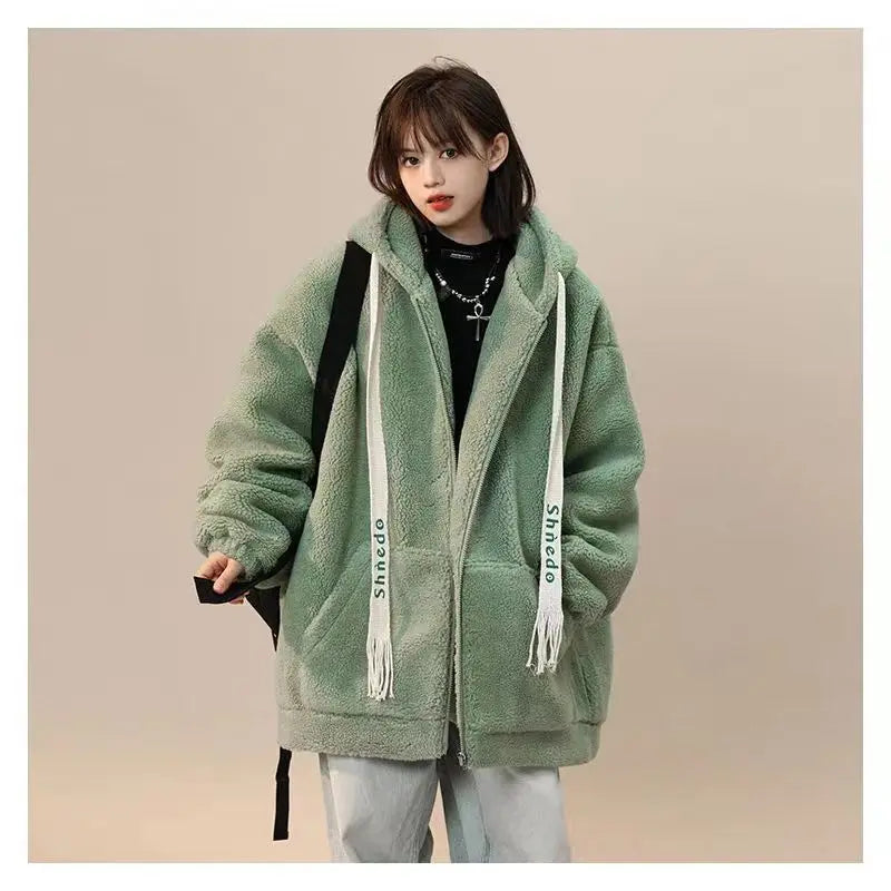 Cralom Lamb Cashmere Coat: Y2K Street Style, Korean Design, Plus Velvet, Warm & Stylish.