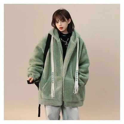 Cralom Lamb Cashmere Coat: Y2K Street Style, Korean Design, Plus Velvet, Warm & Stylish.