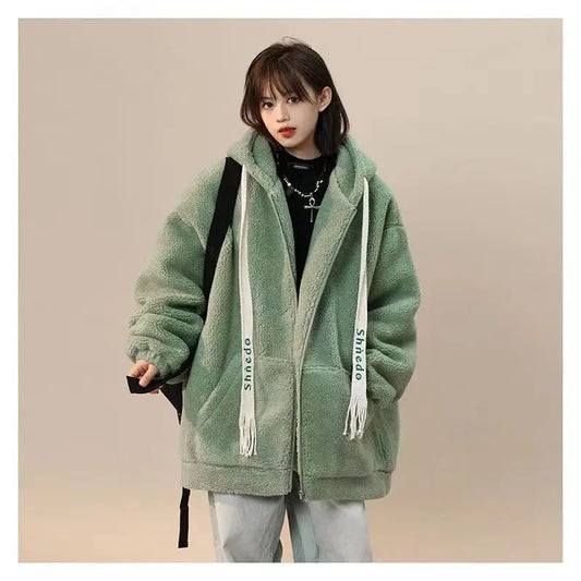 Cralom Lamb Cashmere Coat: Y2K Street Style, Korean Design, Plus Velvet, Warm & Stylish.