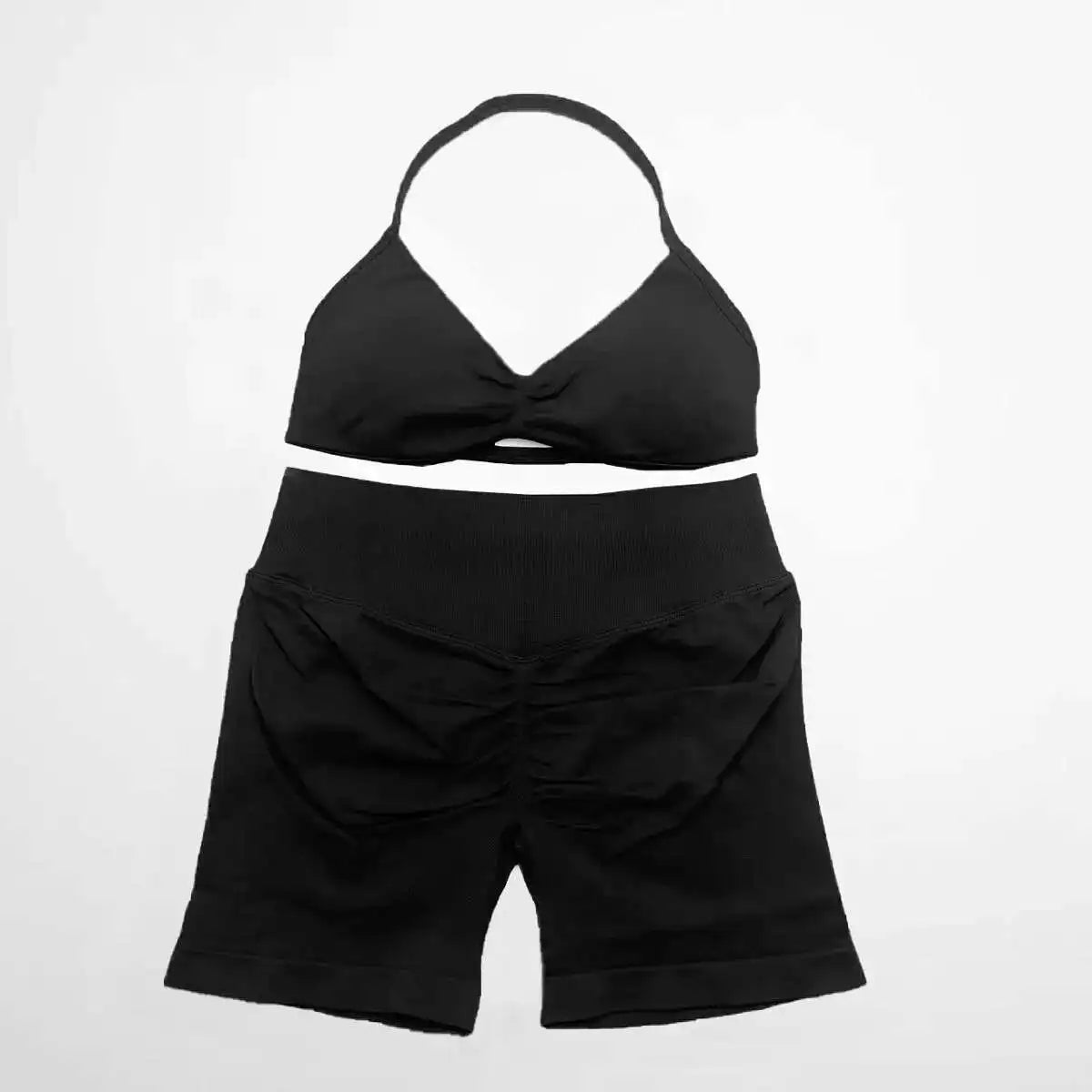 Cralom Strappy Bra & Shorts Yoga Set for Women - Pilates Fitness Sportswear