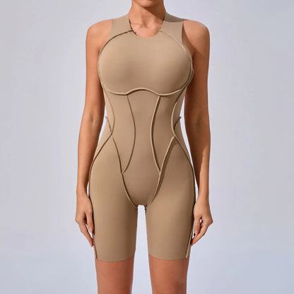 Cralom Color-Block Yoga Jumpsuit: Open Back, Soft Stretch, Gym Running Outfit