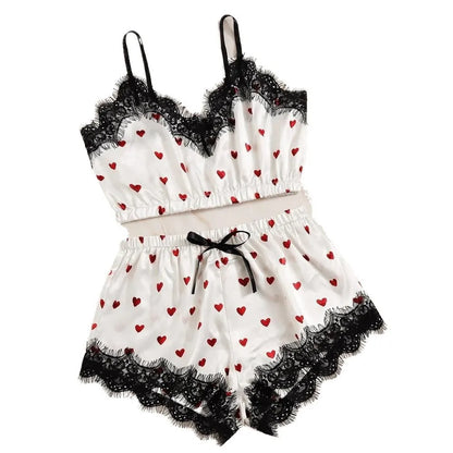 Cralom Women's Silk Pajama Set: Ice Silk Nightwear with Suspender Nightdress, Summer Homewear in Stylish Print